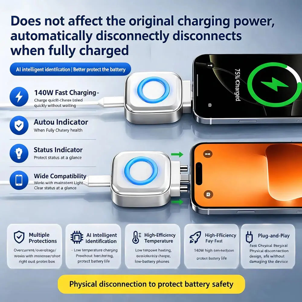 Adaptador USB-C Inteligente - Corta la carga solo al 100% para no estropear la batería