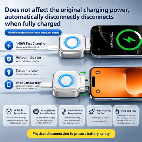Adaptador USB-C Inteligente - Corta la carga solo al 100% para no estropear la batería