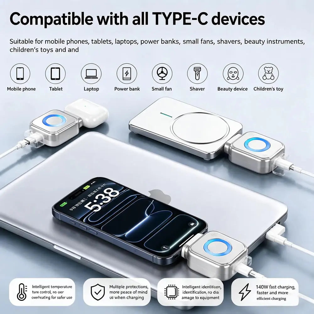 Adaptador USB-C Inteligente - Corta la carga solo al 100% para no estropear la batería