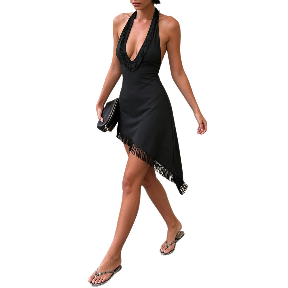 Vestido negro mujer escote en V